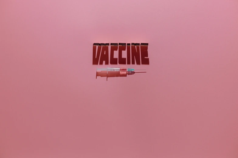 the word vaccine on a pink background, an album cover, by Attila Meszlenyi, beeple |