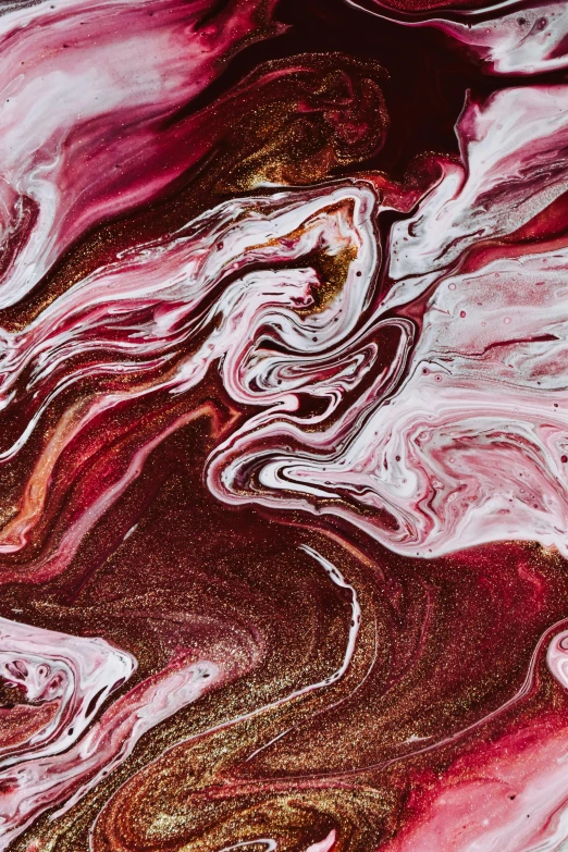 a close up of a painting on a piece of paper, a detailed painting, inspired by David Alfaro Siqueiros, trending on pexels, abstract art, marbled swirls, maroon and white, made of liquid, pink and red color scheme