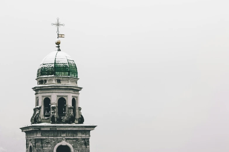 a tall tower with a clock on top of it, by Emma Andijewska, pexels contest winner, baroque, covered with snow, overcast gray skies, christian saint, background image
