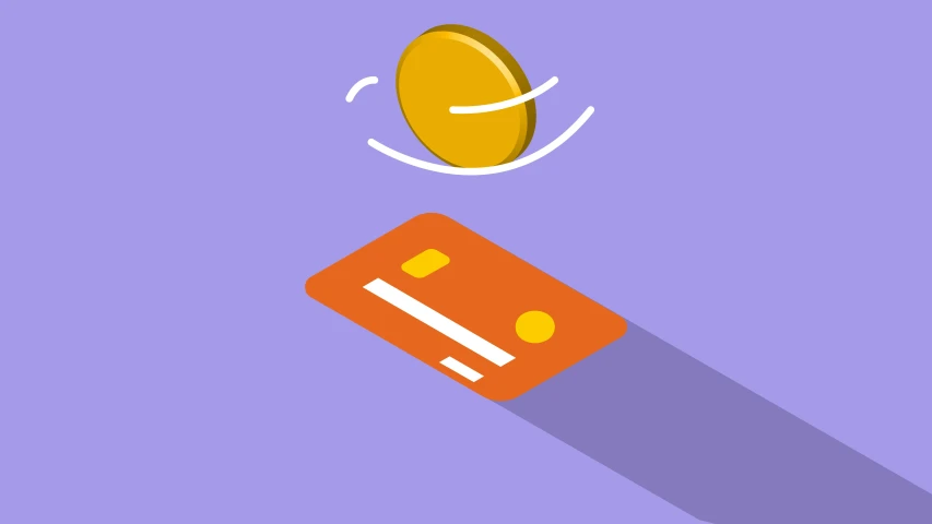 a coin falling off of a credit card, a digital rendering, pexels contest winner, simple 2d flat design, some orange and purple, droste effect, ilustration