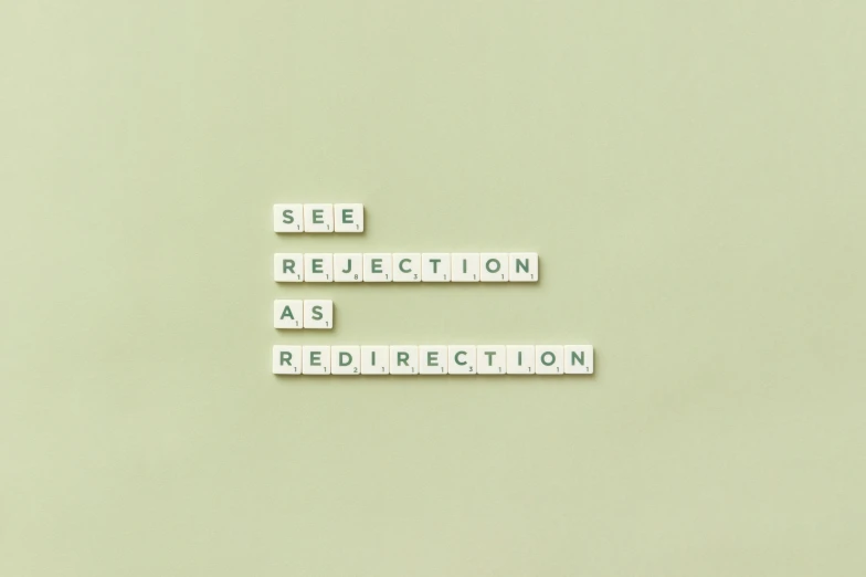 the words see, reflection, and redirection are spelled in scrabbles, a picture, pexels contest winner, deconstructivism, clean minimalist design, feeling of disgust, tumblr aesthetic, green letters