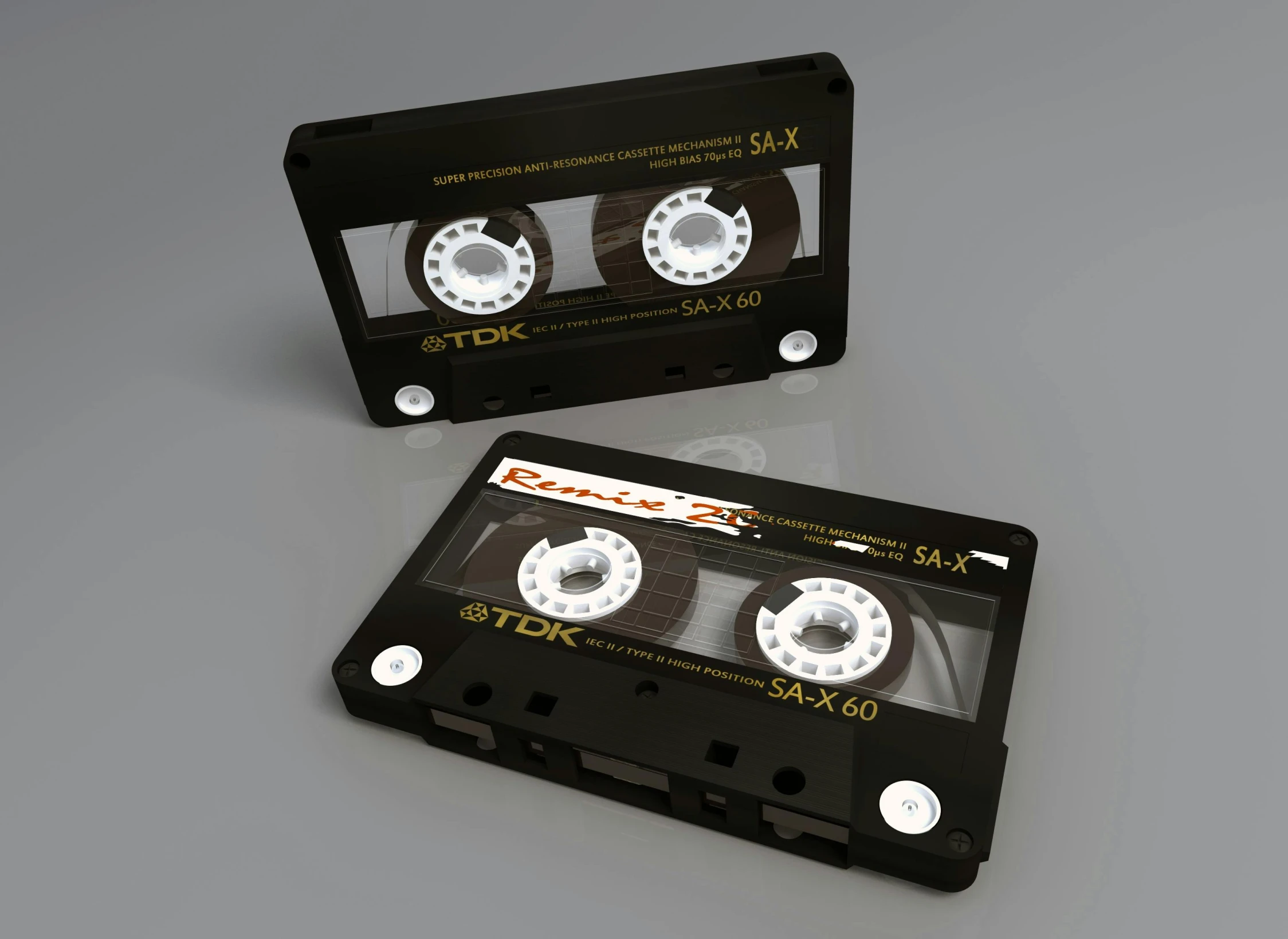 two cassettes sitting next to each other on a table, inspired by John E. Berninger, polycount, romanticism, ( ( ( ( 3 d render ) ) ) ), late 80's, highly detailed wheels, rtx on