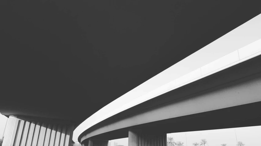 a black and white photo of a bridge, unsplash, postminimalism, rounded roof, freeway, instagram post, crisp lines and color