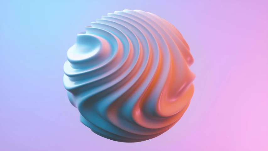 a close up of a colorful object on a pink and blue background, inspired by Beeple, behance, generative art, swirly ripples, smooth rounded shapes, ghost sphere, 3 d shading