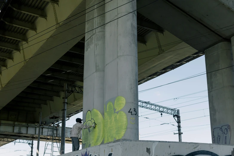 a man flying through the air while riding a skateboard, inspired by Kōno Michisei, graffiti, sitting under bridge, under construction, portrait image