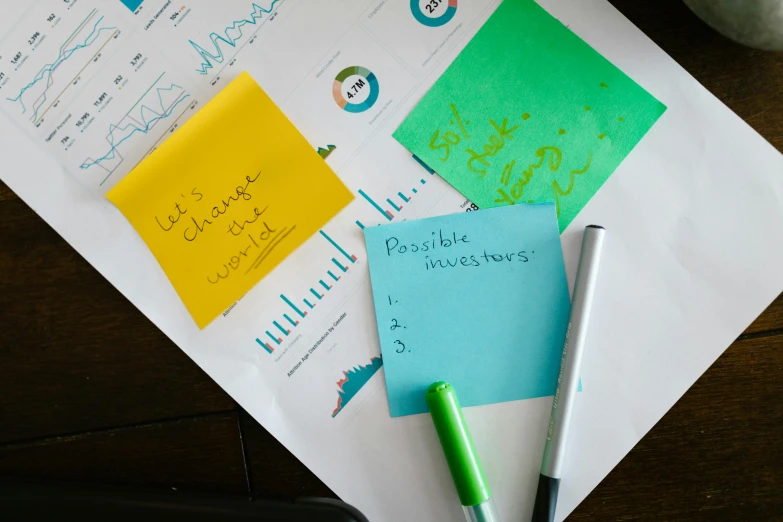 a bunch of post it notes sitting on top of a table, detailed plans and notes, high quality product image”, thumbnail, mid - shot