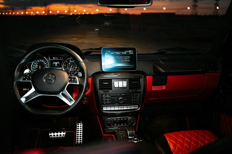 the interior of a mercedes benz benz benz benz benz benz benz benz benz benz benz benz benz, an album cover, pexels, red leds, shot on sony a 7, square, cinematic shot!