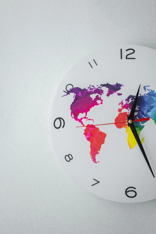 a clock with a map of the world painted on it, brightly coloured, profile image, 2019 trending photo, w