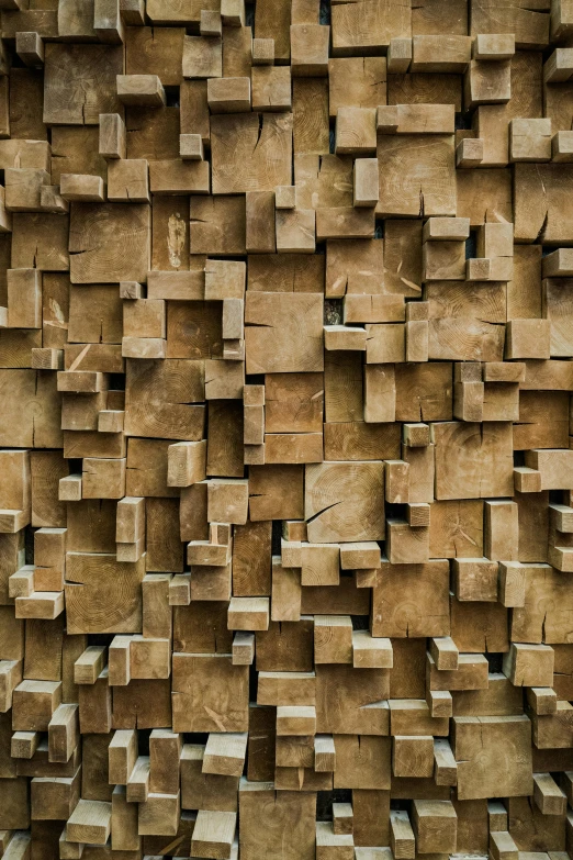 a pile of wood stacked on top of each other, an album cover, by artist, unsplash, cubism, wall ], tessellation, brown, noise