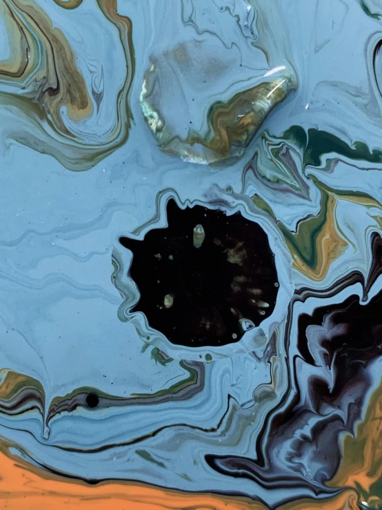 a close up of the surface of a body of water, an abstract painting, inspired by Otto Piene, trending on unsplash, black marble, swirly eyes, earth tones and blues, ilustration
