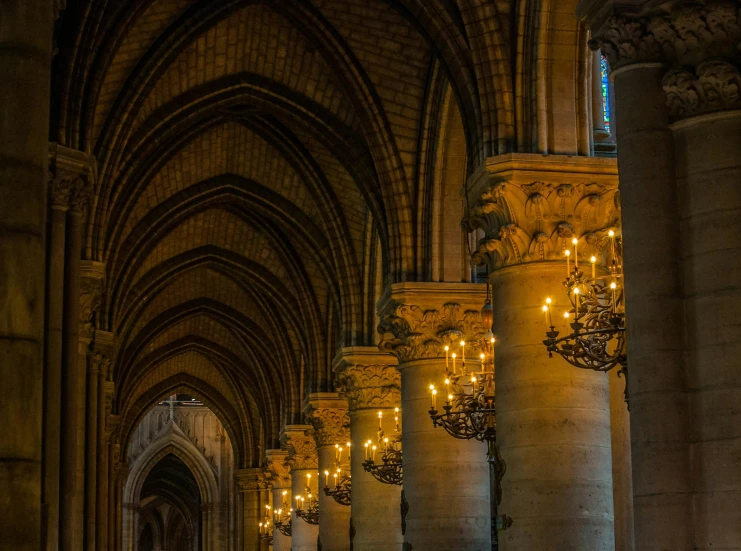 a couple of people that are standing in a building, unsplash contest winner, visual art, alabaster gothic cathedral, sconces, many columns, french provincial furniture