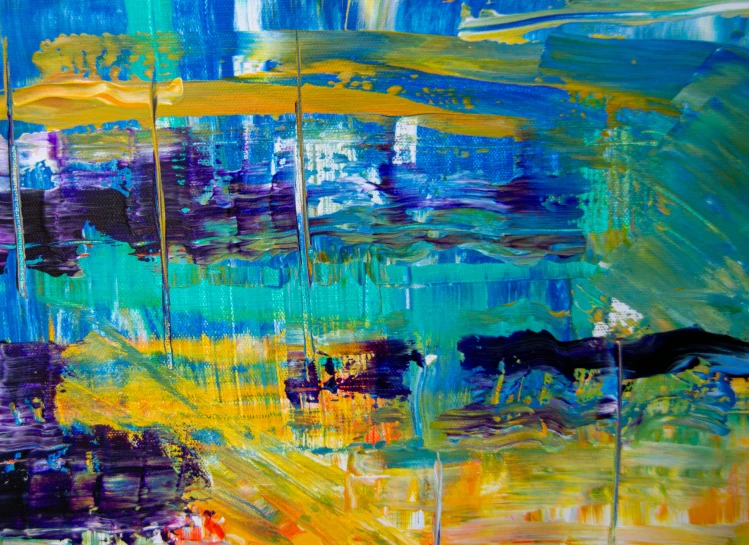 a painting of a boat on a body of water, an abstract painting, inspired by Richter, pexels, abstract expressionism, blue and yellow fauna, beautiful art uhd 4 k, abstract painting oil on canvas, colorful acrylic