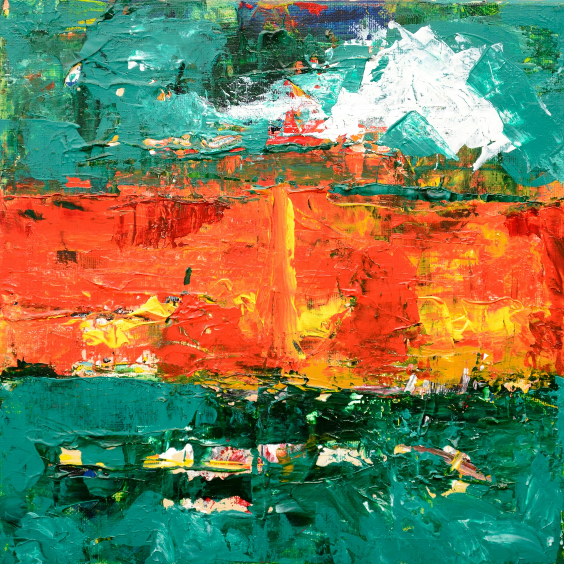 an abstract painting with orange and green colors, an abstract painting, inspired by Attila Meszlenyi, pexels, abstract expressionism, 144x144 canvas, artwork, artwork masterpiece, green and red