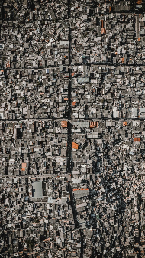 an aerial view of a city with lots of buildings, an album cover, by Will Ellis, trending on unsplash, mexico city, japanese neighborhood, displacement mapped, nobody living there
