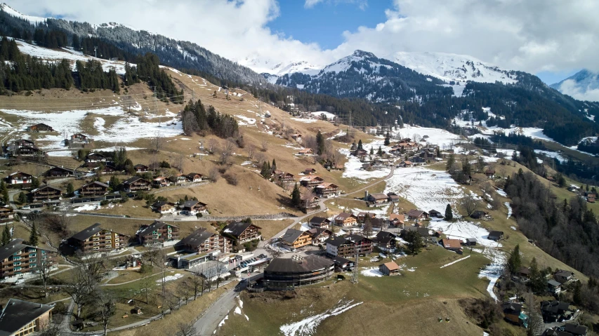 an aerial view of a village in the mountains, by Daren Bader, pexels contest winner, renaissance, swiss modernizm, only snow in the background, avatar image, julia hetta