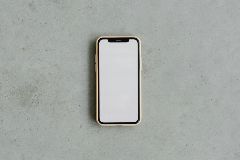 an iphone with a blank screen on a concrete surface, a picture, beige background, ƒ1.8, minimalist ) ) ) ) ), rounded lines