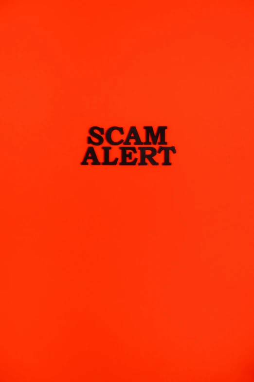 a person holding an orange frisbee with the word scam alert on it, a poster, by Dean Ellis, instagram, conceptual art, scanned document, issey miyake, scream, theft