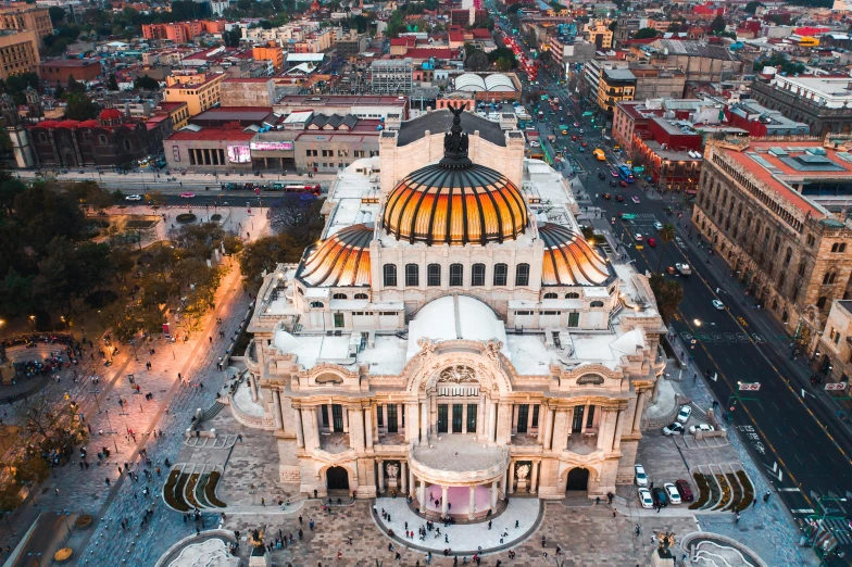 a large building with a dome on top of it, a colorized photo, pexels contest winner, mexican, flatlay, background image, square