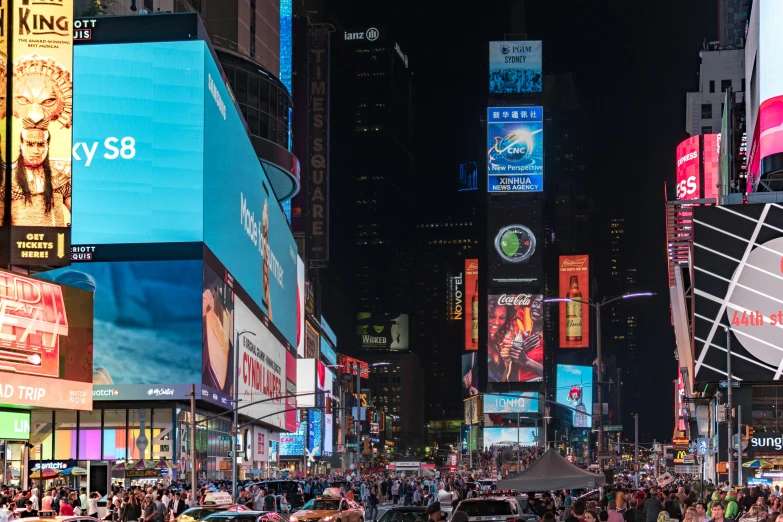 a busy city street filled with lots of people, pexels contest winner, new york city at night, square, billboard image, gigapixel