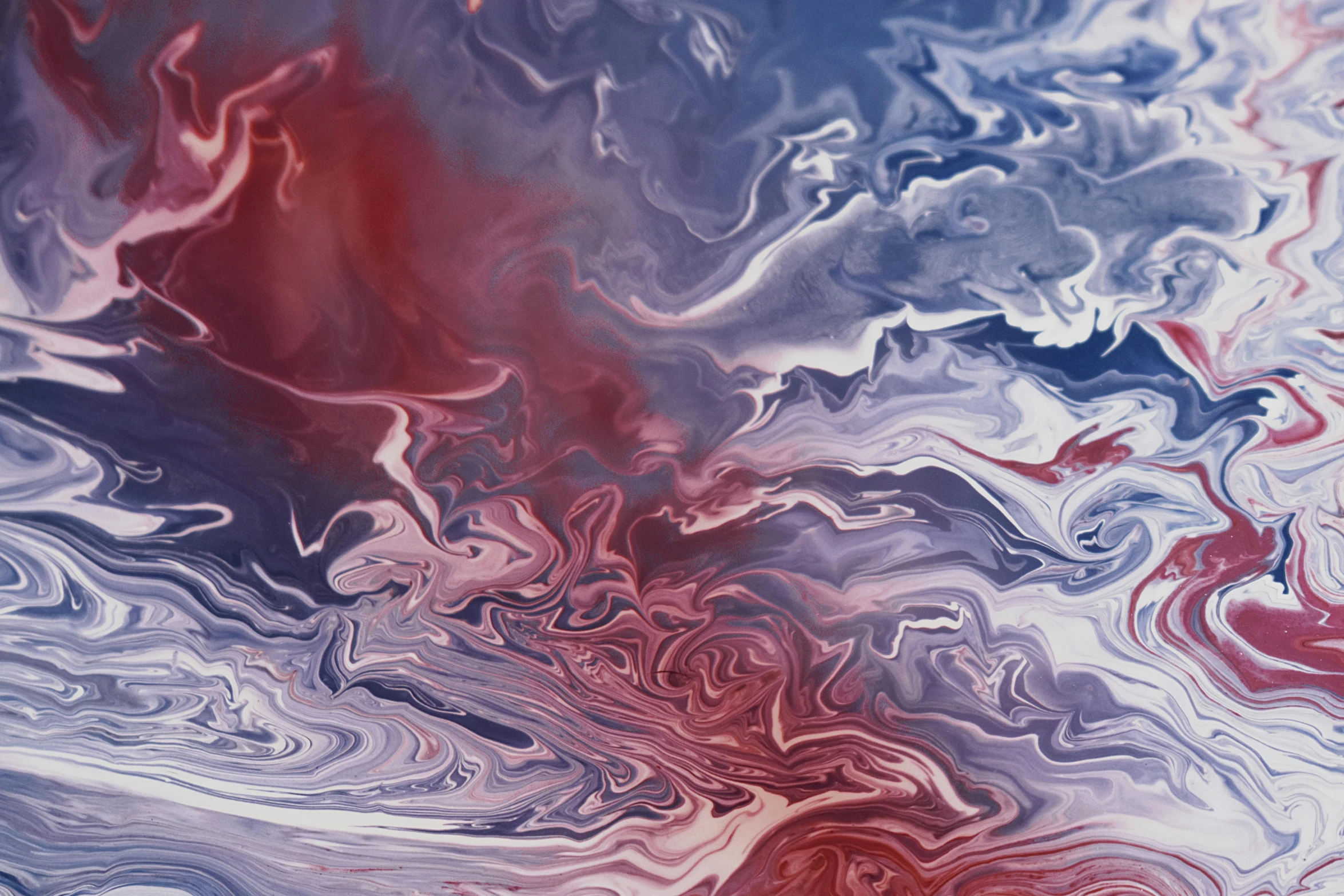 an abstract painting with red, white, and blue colors, inspired by Yanjun Cheng, unsplash, generative art, swirling fluid smokey enigma, pearlescent skin, mapbox, slightly pixelated