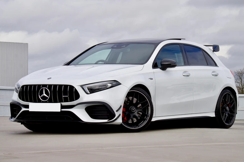 a white mercedes cla parked in a parking lot, pexels contest winner, hypermodernism, square, 2995599206, aftermarket parts, enamel