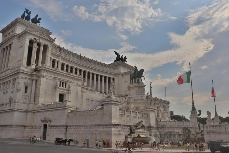 a large white building with statues on top of it, a statue, by Carlo Martini, pexels contest winner, italian flag, avatar image, square, panorama