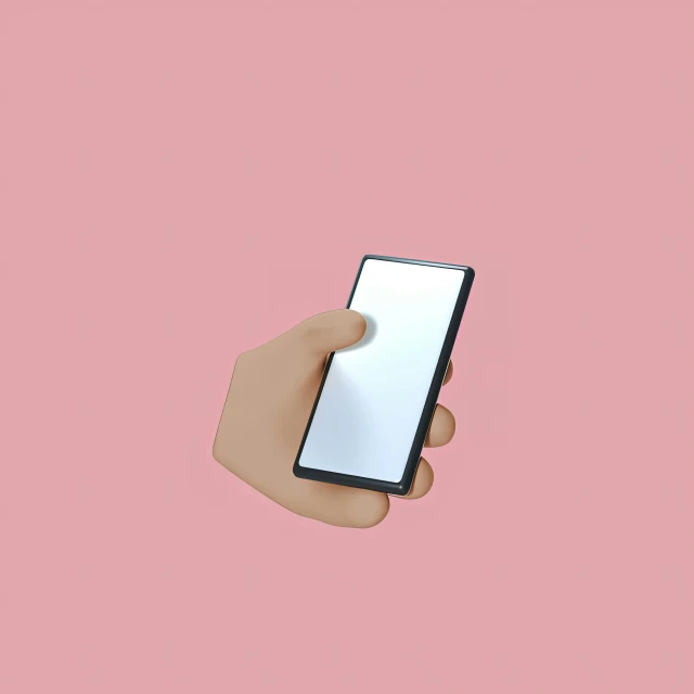 a hand holding a smart phone with a blank screen, a cartoon, by Carey Morris, trending on pexels, computer art, minimal pink palette, black mirror series, instagram selfie, 3 d object