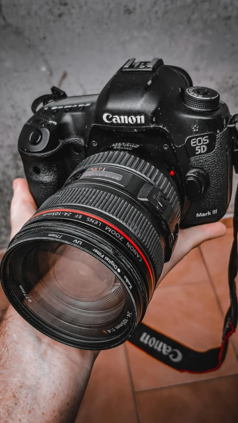 a close up of a person holding a camera, by Robbie Trevino, unsplash contest winner, photorealism, canon eos 7d mark ii, high detailed photography red, clean photorealistic realistic, canon f / 1. 8 g af - s dx