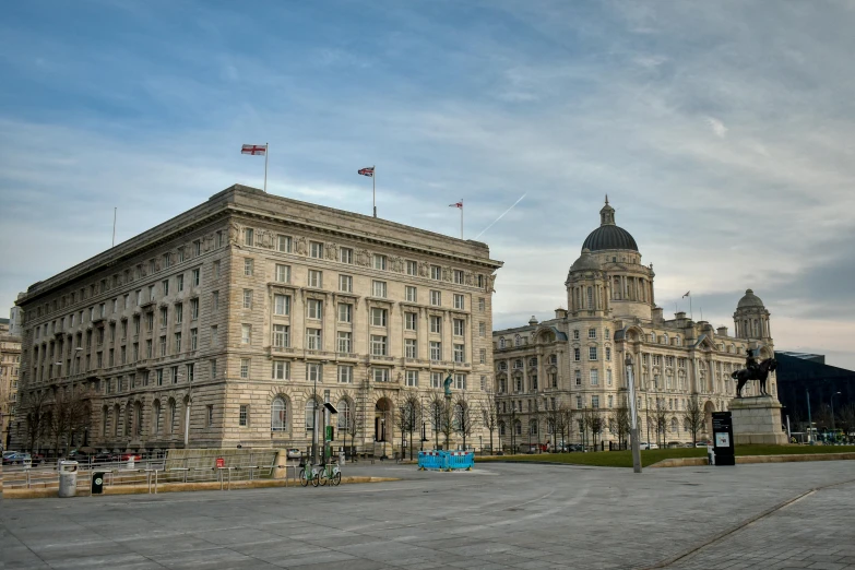 a large building with a statue in front of it, by John Henderson, pexels contest winner, hyperrealism, docks, panoramic, coronation, thumbnail