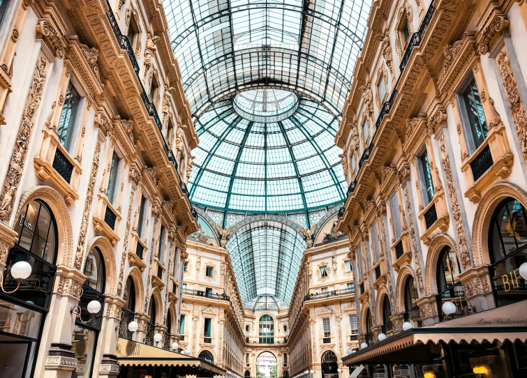 the inside of a building with a glass roof, renaissance, running through italian town, fashion, fan favorite, shops