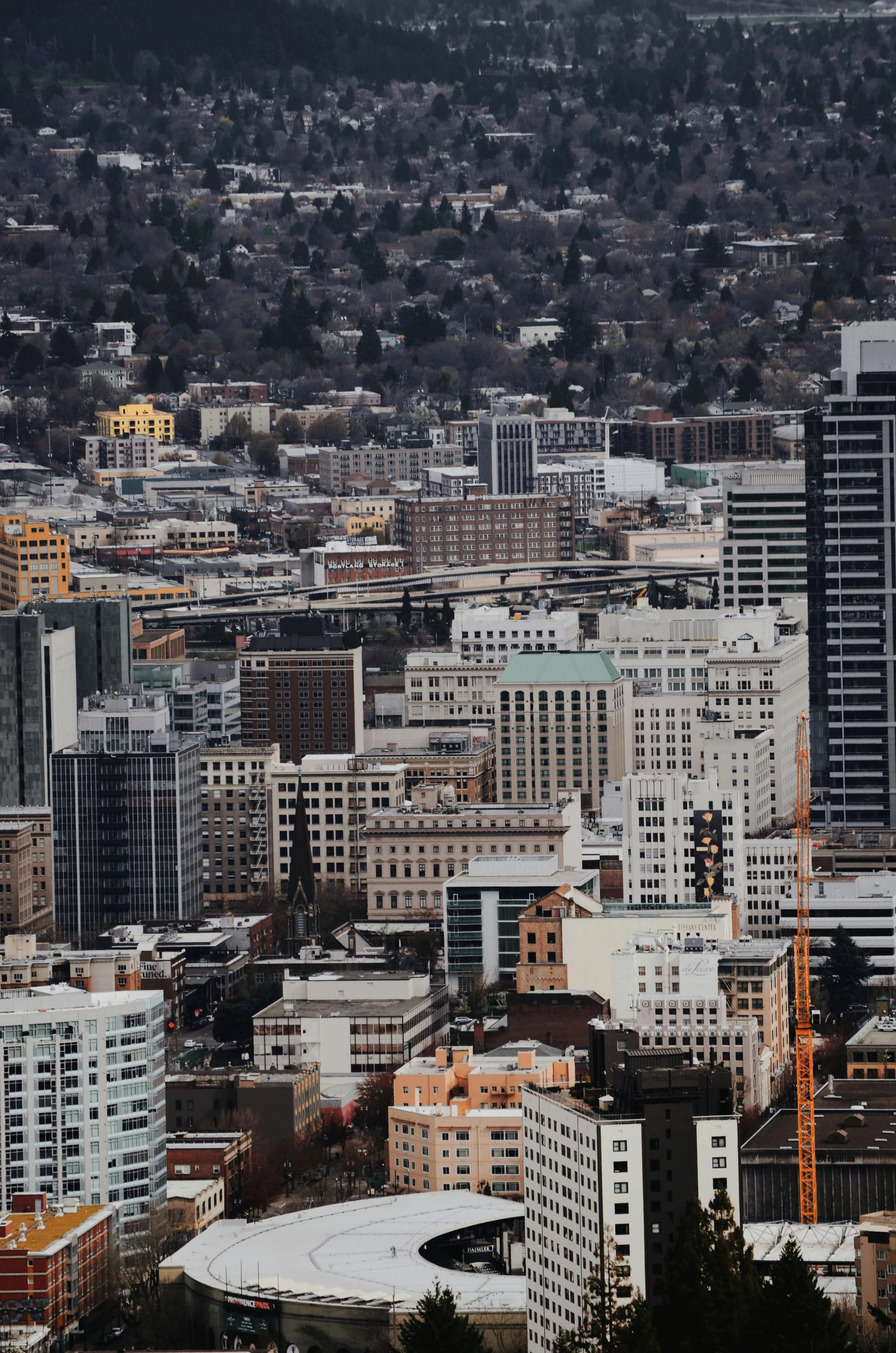 a view of a city from the top of a hill, by Randall Schmit, unsplash contest winner, renaissance, portland oregon, low detail, highrise buildings, pixels huh