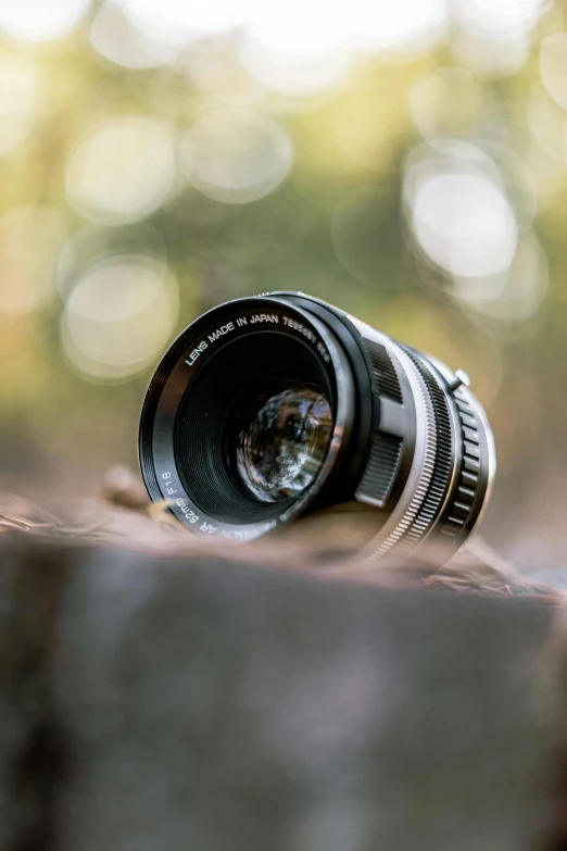 a close up of a camera lens on a wooden surface, by Daniel Seghers, unsplash contest winner, photorealism, photograph captured in a forest, zeiss 24mm f2.8, 6 0 mm lens in full armor, photorealistic 35mm'