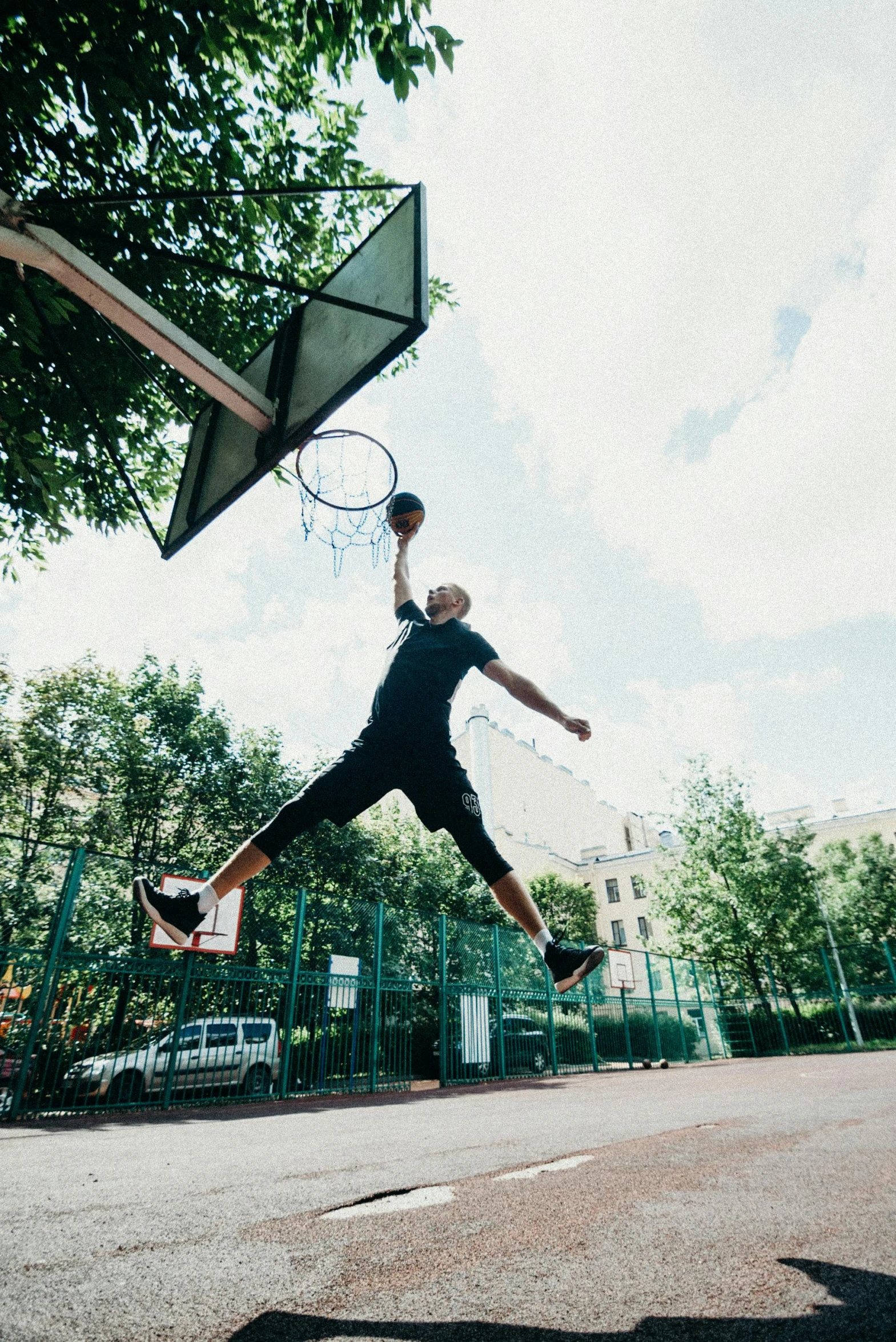 a man flying through the air while playing basketball, pexels contest winner, arabesque, let's play, people falling off a playground, doing a backflip, kano)