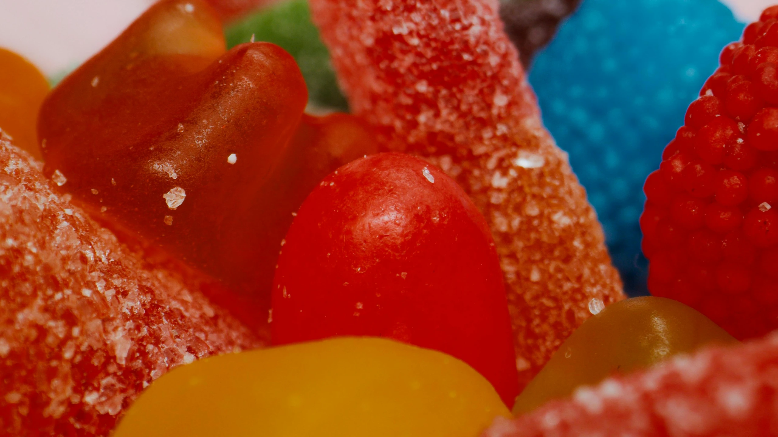 a close up of a bowl of gummy bears, an album cover, pexels contest winner, lollipops, 🍸🍋, subtle detailing, wide screenshot