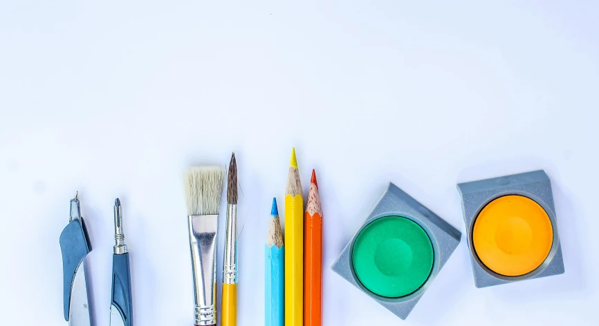 a group of tools sitting on top of a white surface, a child's drawing, trending on pexels, arbeitsrat für kunst, complementary colors, website banner, hyperrealism art, product introduction photo