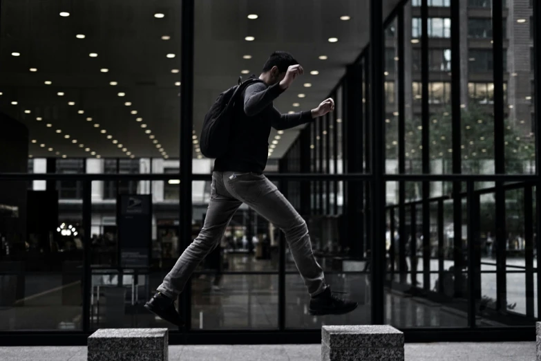 a man flying through the air while riding a skateboard, by Raphaël Collin, pexels contest winner, walking to work with a briefcase, person made out of glass, style game square enix life, thumbnail