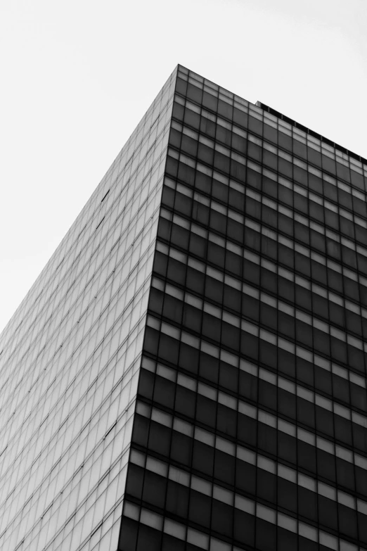 a black and white photo of a tall building, inspired by David Chipperfield, unsplash, square face, full of glass. cgsociety, black and white color aesthetic, cube
