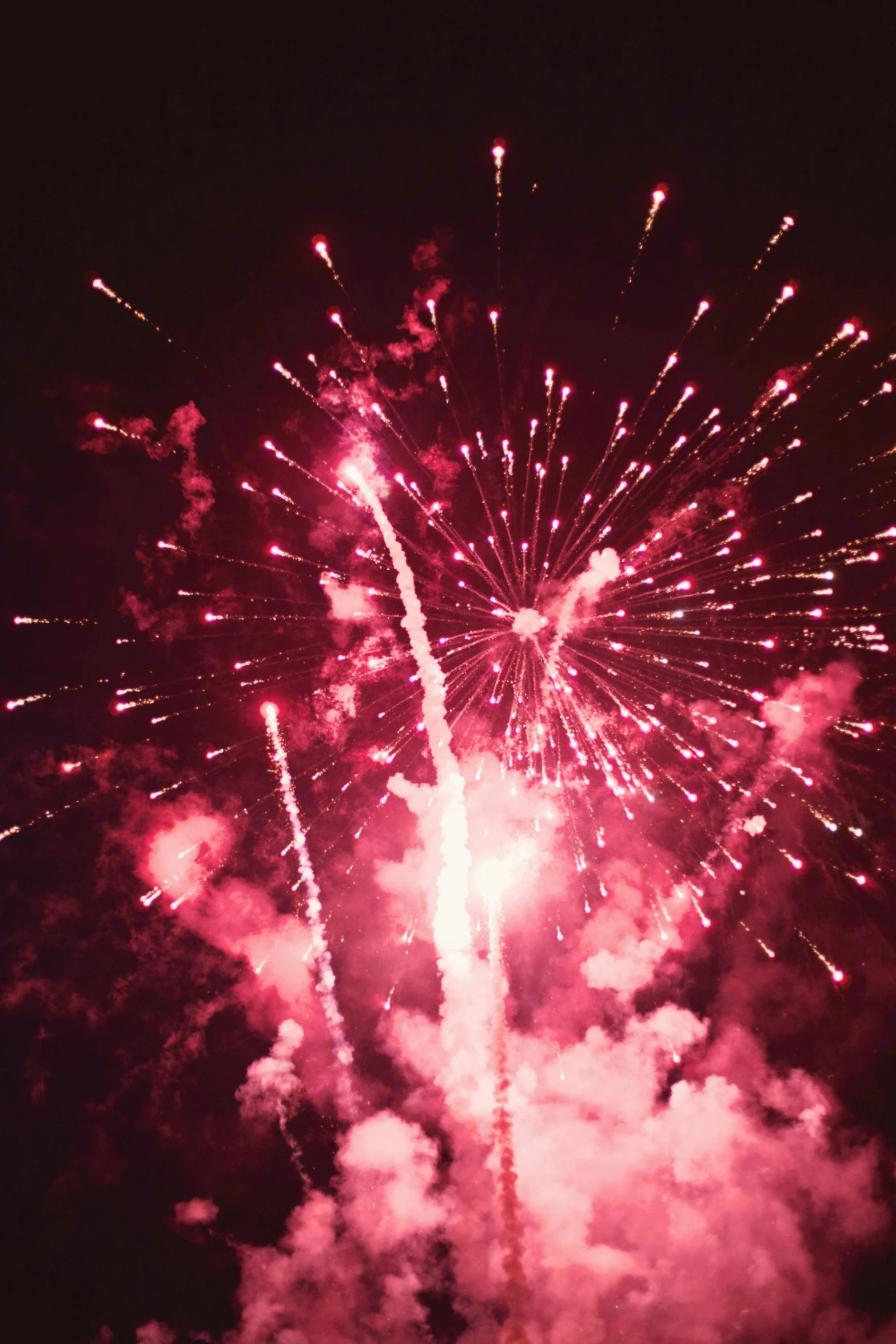 a bunch of fireworks that are in the sky, happening, purple and scarlet colours, petra collins, medium closeup, grainy