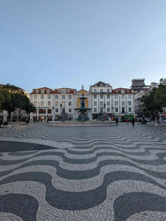 a square with a clock tower in the middle of it, a mosaic, baroque winding cobbled streets, 🚿🗝📝, azulejo, high res 8k