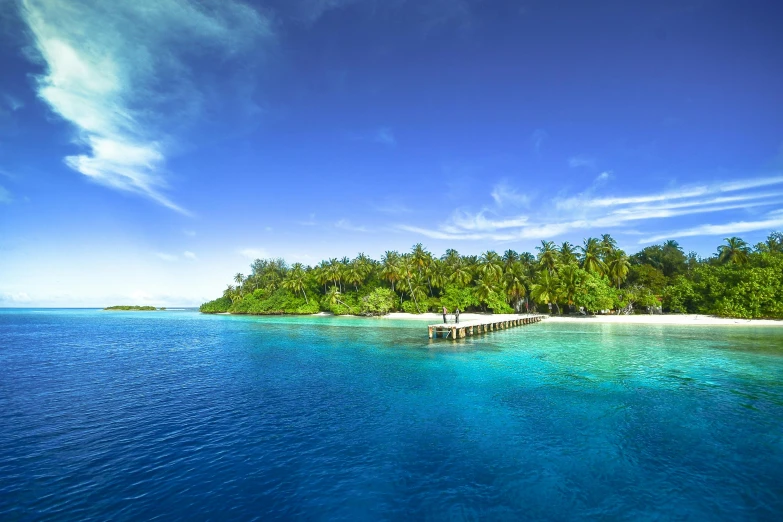 a tropical island in the middle of the ocean, hurufiyya, listing image, award winning image, light blue water, thumbnail