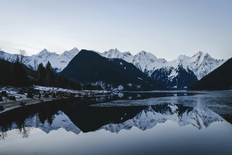 a body of water surrounded by snow covered mountains, by Jessie Algie, pexels contest winner, clear reflection, vancouver, ultrawide cinematic, hd footage