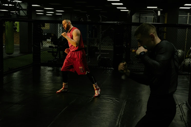 a couple of men standing next to each other in a gym, pexels contest winner, process art, warrior fighting in a dark scene, demna gvasalia, in an action pose, grading