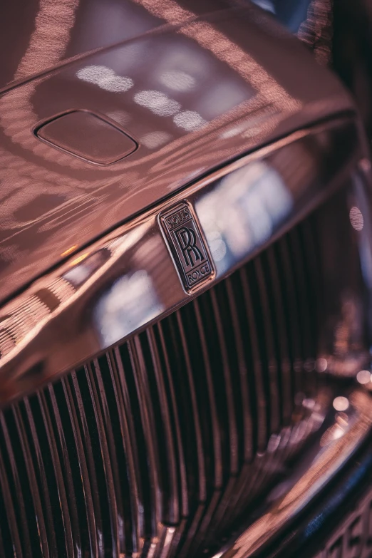 a close up of the front grill of a car, by Adam Marczyński, pexels contest winner, renaissance, rose gold, chiron, 🚿🗝📝