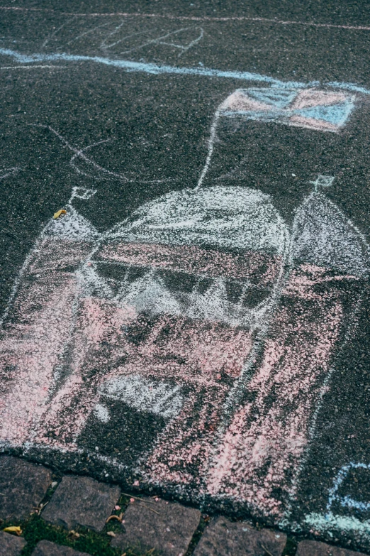 a chalk drawing of a man on a sidewalk, by Doug Ohlson, darth vader helmet, red square, up close image, ap art