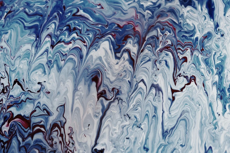 a close up of a blue and white painting, a detailed painting, pexels, generative art, red fluid, rivulets, an ai generated image, nasa photo