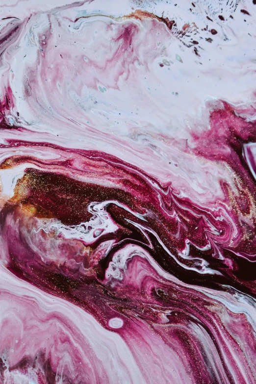 a close up of a painting on a piece of paper, an acrylic painting, inspired by Julian Schnabel, trending on pexels, raspberry, marbled swirls, wine, glossy skin