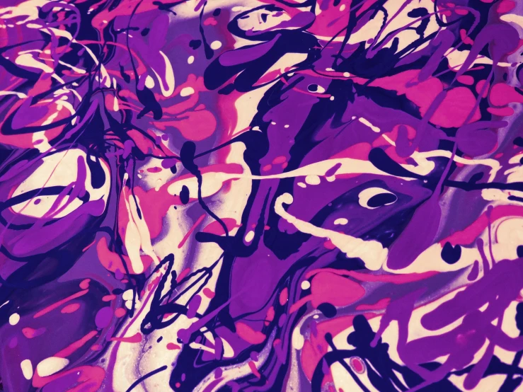 a close up of a purple and black painting, unsplash, action painting, psychedelic patterns, purple and pink, digital art hi, splattered goo