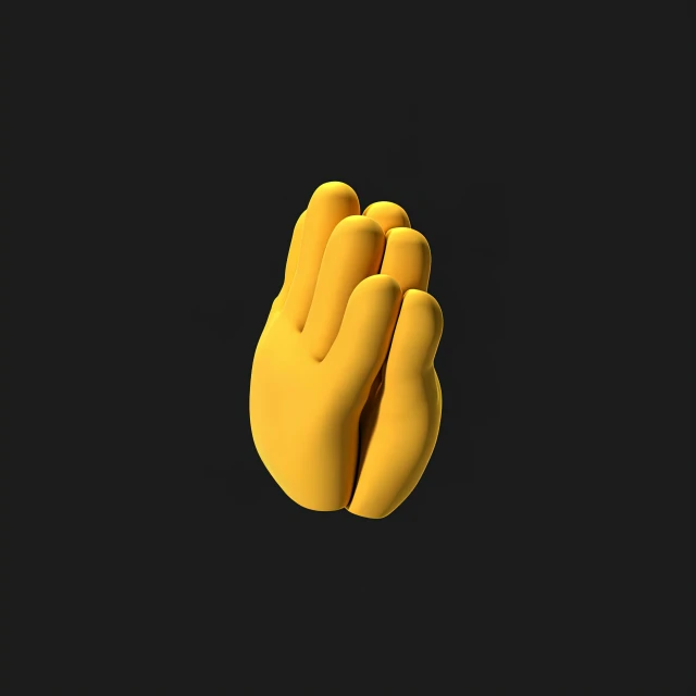 a yellow glove sitting on top of a black surface, an album cover, polycount, prayer hands, kanye west album cover, 3 d icon for mobile game, robot's heart-shaped fingers