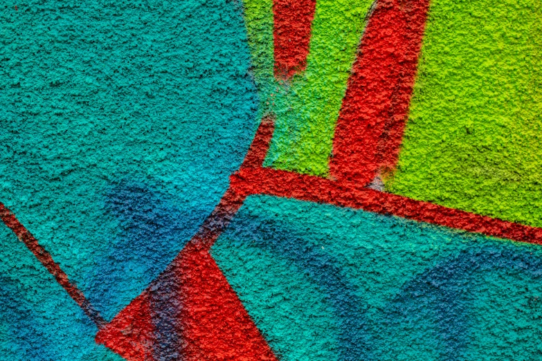a colorful painting on the side of a building, graffiti art, inspired by Serge Poliakoff, pexels, graffiti, teal silver red, micro detail 4k, green bright red, graffiti concrete