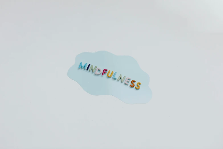 a white laptop with the word mindfulness written on it, an album cover, puffy sticker, pastel colourful 3 d, on a gray background, ffffound